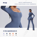 hot-selling one-piece yoga clothes personalizedfall and winter square neck long-sleeved fitness clothes women's dance training one-piece jumpsuit