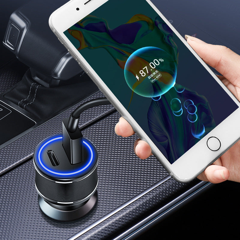 Car phone charger fast charging cigarette lighter type-c & usb dual port super fast charging metal car charger