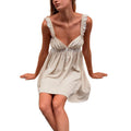Amazon women's spring  new fashion v-neck lace trim solid color loose spaghetti strap a-line dress