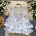 French chic floral ruffle blouse - women's summer loose fit long sleeve lantern sleeve top - ageless & elegant