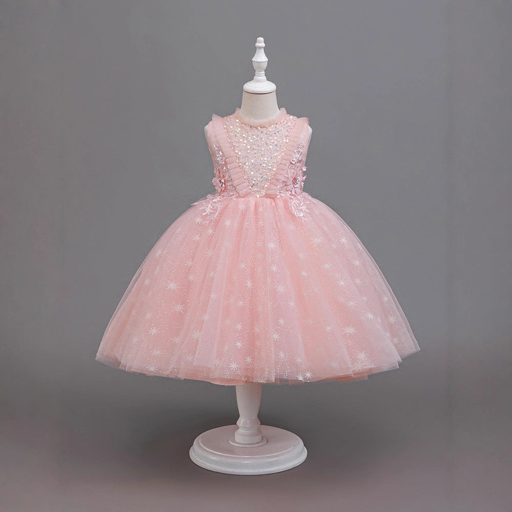 Wholesale manufacturer of girls' formal dresses & performance costumes - mid-length sequin-embellished birthday flower girl dresses - ready to ship