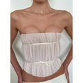 Amazon women's clothing  summer new arrival: off-the-shoulder bandeau ruched tie-waist sleeveless cropped tank top