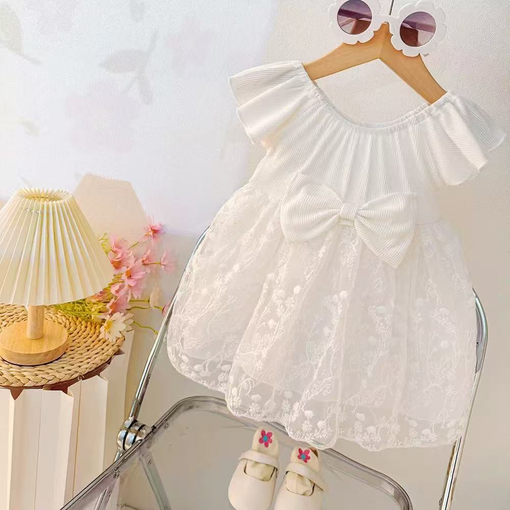 Newborn baby first birthday dress, full month celebration outfit, baby girl fashionable mesh flutter sleeve summer princess romper dress, tulle skirt