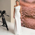 Amazon european and american women's clothing  summer new fashion sleeveless slant neck off-the-shoulder slim fit pleated slit dress