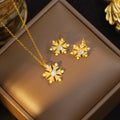 [titanium steel] k-stylefashion snowflake necklace earrings cold and simple pendant light luxury classy sense collarbone chain jewelry