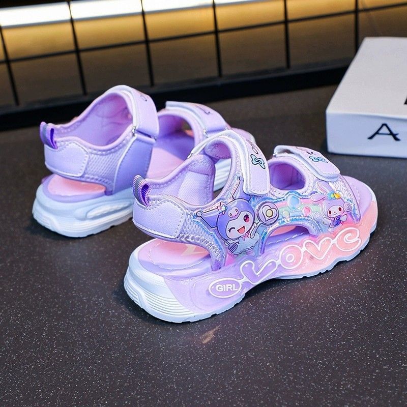 Girls' sandals kuromi  new summer children's princess sandals slippers girls' light-up beach shoes baby