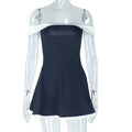 European and american style cross-border women's clothing: black and white color block, fresh backless high-waisted mini dress with off-the-shoulder raglan sleeves - wholesale