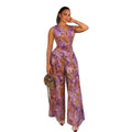 European and american cross-border women's fashion  summer new sexy elegant v-neck printed sleeveless top wide-leg pants set