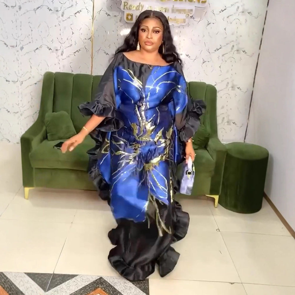 European and american cross-border foreign trade african women's clothing  large size organza dress  printed robe