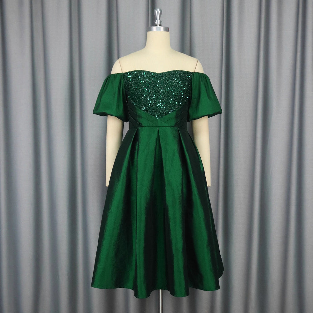 retro women's sexy off-the-shoulder dress - fashionable and elegant sequin slim-fit evening gown