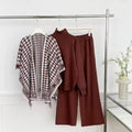 Korean chic fashion set: women's long-sleeve knit top & jacket + high-waisted slimming wide-leg straight pants - 3-piece outfit