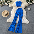 Sexy commuting style tube top tank top hot girl high waist flare pants women's summer casualtwo-piece setelegantsuit