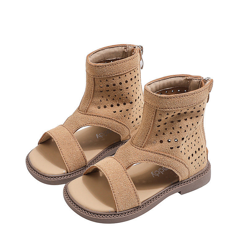 girls' sandals: new summer  collection - kids' fashionable retro british style hollow-out roman sandals