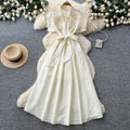 Korean style commute chic white lace elegant dress - women's summer tie-waist a-line dress - slimming and flattering