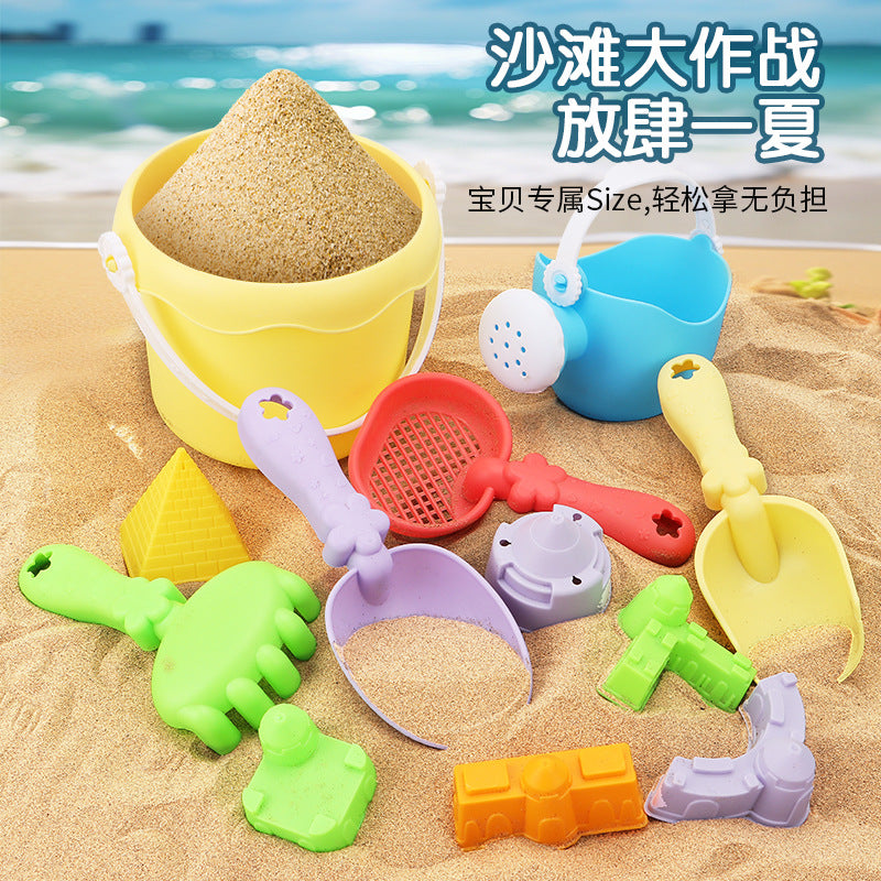 Kids' beach toy set: sand digging, sand play, water fun, sand timer, large shovel, durable beach bucket, and small tools