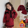 Girl red tweed style skirt suit skirt style woolenoutwearfall and winterfashionable quilted two-piece set baby