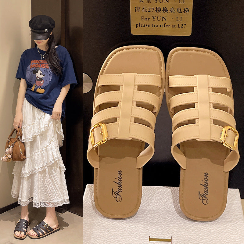 Crystal slides women's summer new fashion versatile one-strap slippers home anti-slip cross-border export popular trendy ins style