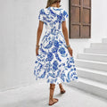 cross-border e-commerce  hot-selling european and american women's apparel: printed ruffle-trimmed short-sleeve elegant dress
