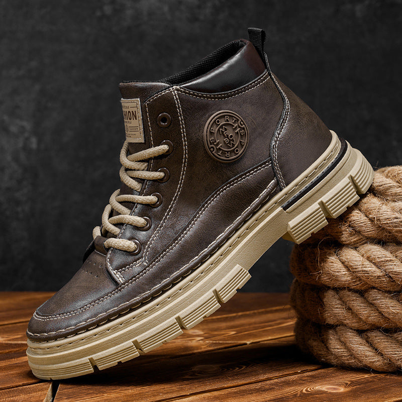 Boots men's high-top spring british style retro genuine leather mencasual leather shoes mid-top waterproofworkwear boots