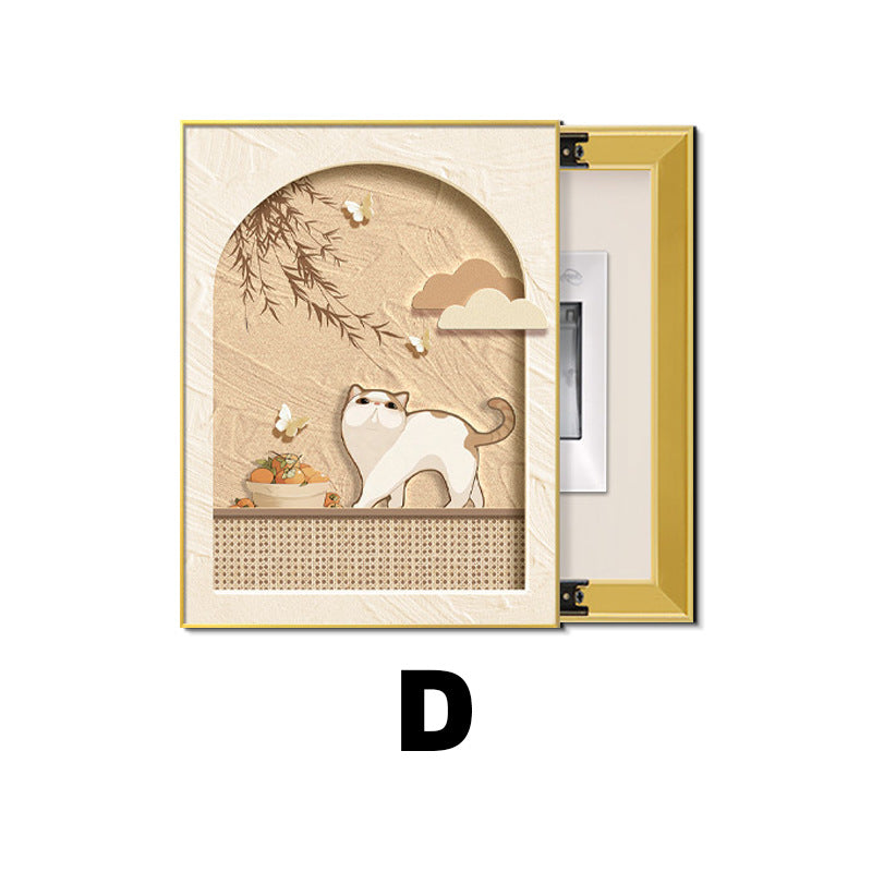 Healing Meter Box Decorative Painting Cream Wind Kitten Switch Box Switch Box Push-Pull Vertical Block Wall Painting