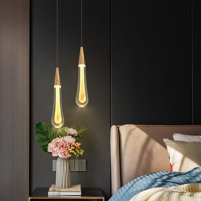 Light luxury single-head small chandelier golden water drop bench round hanging lamp modern bedroom bedside bar restaurant hotel