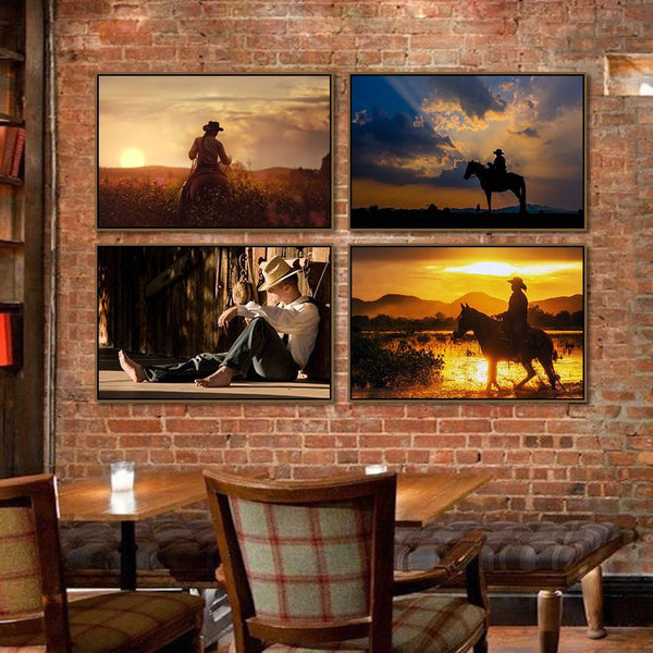 Western cowboy hanging painting American bar pub music dining bar decoration painting bar background wall beer house mural