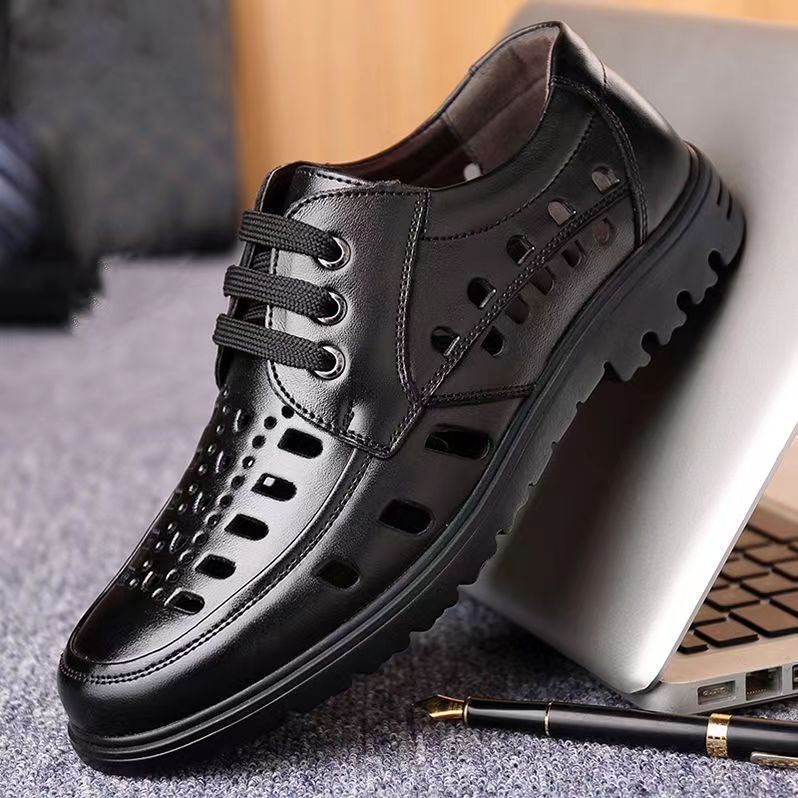 New arrival business hole cool leather shoes men's casual wedding groom british sandals summer breathable youth pointed toe men's shoes