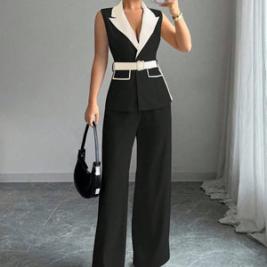 European and american cross-border  autumn collection: elegant european style bandeau top and straight-leg pants women's suit/vest set