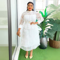 Aliexpress cross-border fashion: new european and american style plus size women's dress - african mesh lace trim, pearl embellished chiffon dress