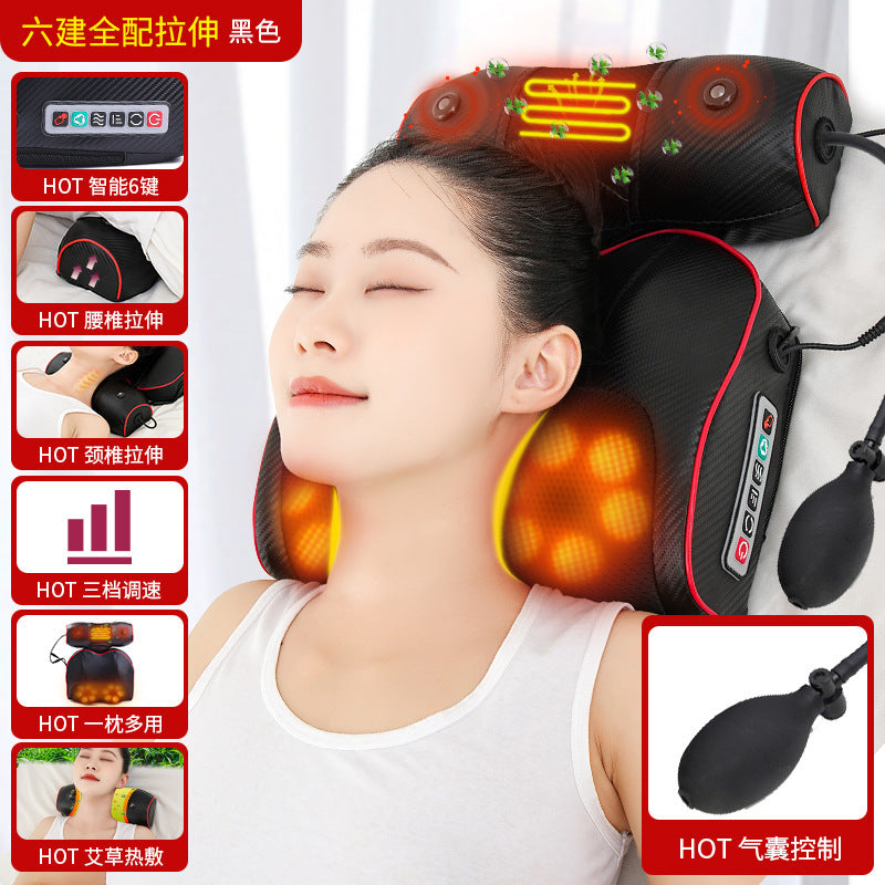 Cervical spine massager neck massage pillow hot compress shoulder lumbar lumbar kneading massager air bag stretching for home