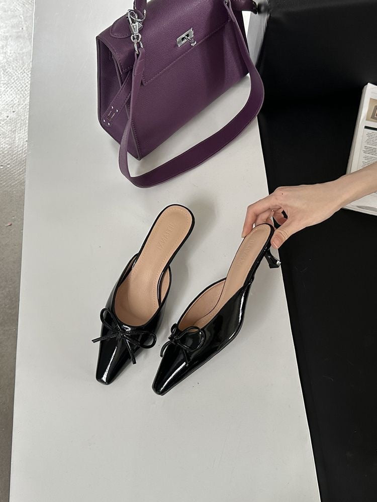 2024 autumn new collection: closed-toe mules, french-inspired mary janes, perfect for dresses, low heel with bow detail