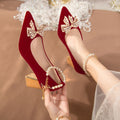 Wedding shoes for women with thick heels 2023fall and winternew arrival bride red non-tiring feet wedding dress xiuhe two-piece suit