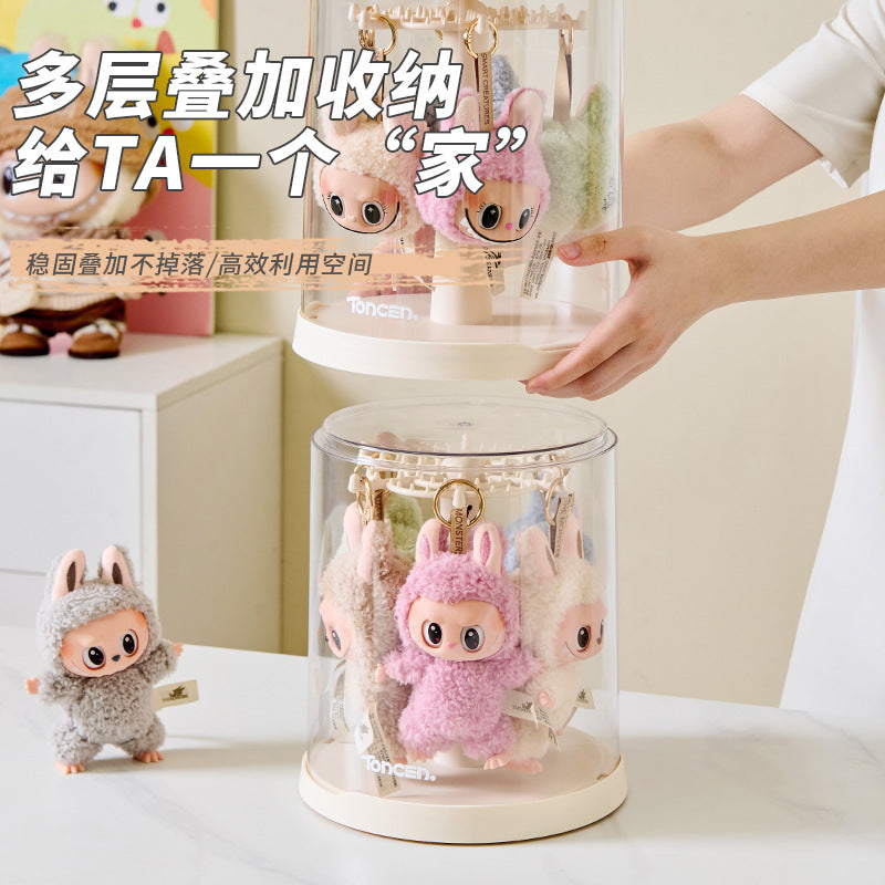 Labubu display box rotating transparent stackable plush doll figure rabub pendant blind box display