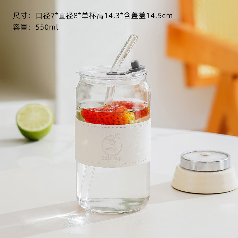 Amazon cross-border coke cup with straw, bamboo lid, juice cold drink cup, ins style glass water cup, personalized