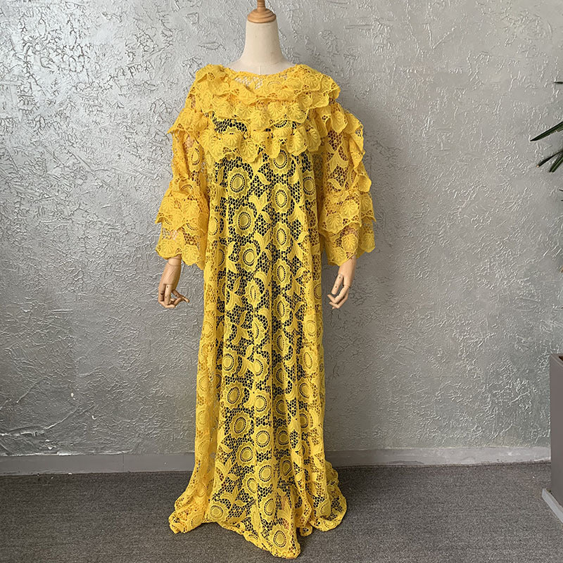supply of lace looseplus size women's robe lace decoration round neck long sleeves european and american popular style big sale