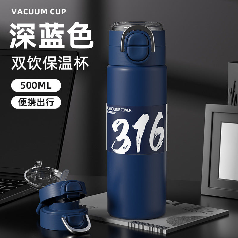 316 stainless steel vacuum insulated tumbler - large capacity, dual-drink, pop-up straw, portable water bottle for students (men & women)