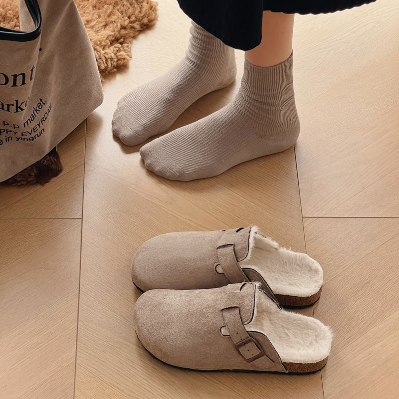 Influencer-approved fuzzy birkenstock-style slippers: women's new autumn/winter collection - non-slip, warm, fleece-lined, slip-on cotton slippers for men and women