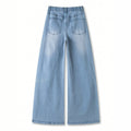 Fashion cross-border casual style drawstring waist wide-leg jeans women's light blue washed looseslimming lookdrapedmoppants