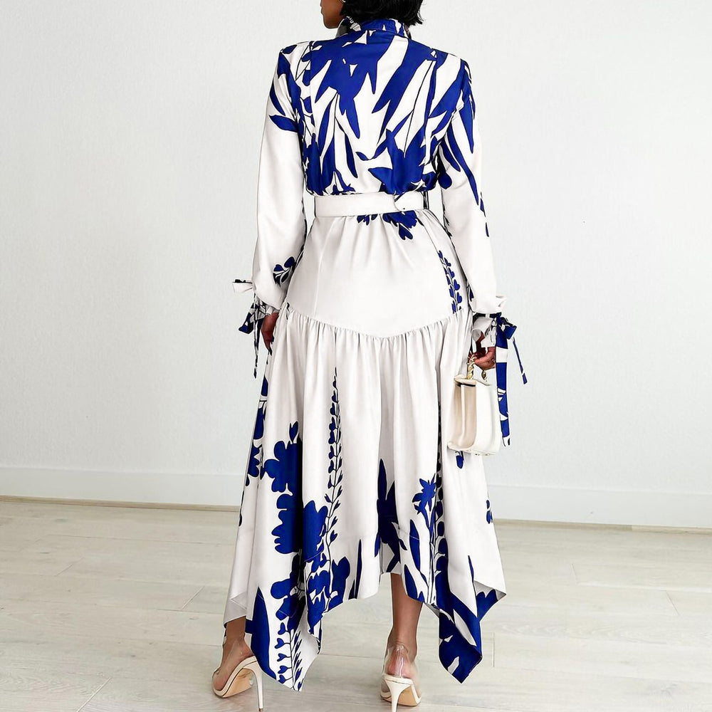 D3264 cross-border fashionplus size women's clothing  new elegantprinting asymmetrical lapel foreign trade dress