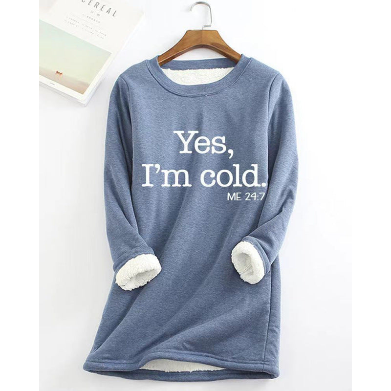 fall/winter new arrival: european and american style crew neck long sleeve fleece-lined base layer mid-length letter print sweatshirt for women
