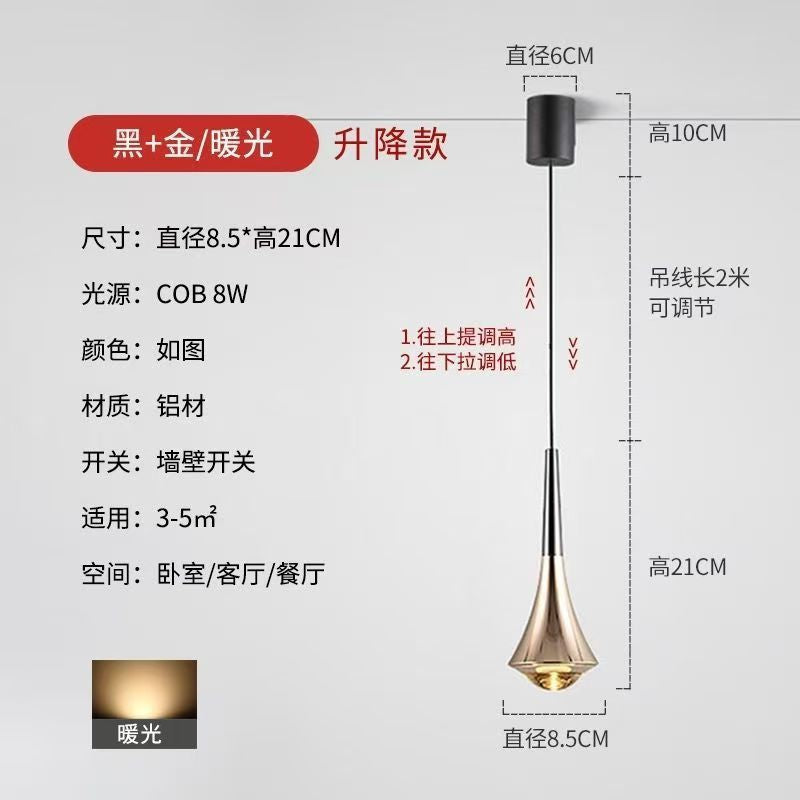 Wiring-free cable-free rechargeable chandelier, charging liftable touch switch, simple modern bedroom bedside chandelier