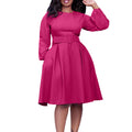 D418 women's foreign trade dress,  autumn/winter new collection, fashionable round neck, long sleeve, high waist, large skirt, solid color african dress