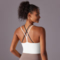 New solid color racerback double-layer crisscross double-sided brushed nylon sports bra running fitness yoga top for women