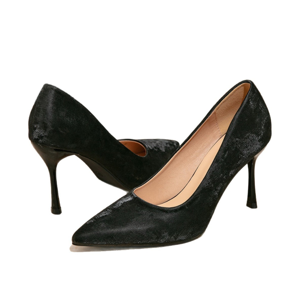 Huizhou amazon women's black fashion pointed-toe high heels, stiletto heel slip-on pumps