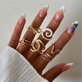 Wholesale geometric rings: european and american cross-border jewelry, women's irregular line hollow design, ins-style stackable ring set