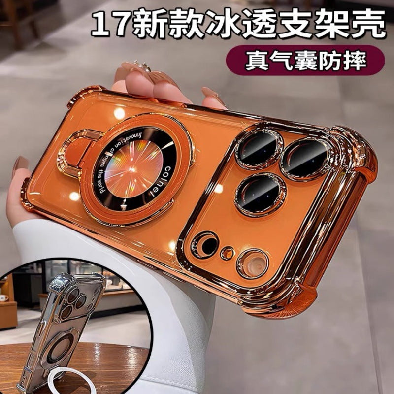 Four-corner airbag magnetic suction bracket suitable for apple 17promax mobile phone case iphone16/15 anti-fall transparent case