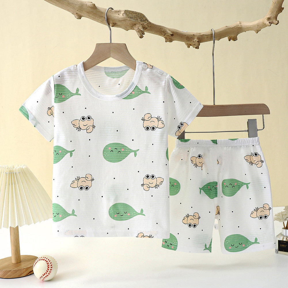 New children's summer pajamas & loungewear set - pure cotton, lightweight, hollow-out design, perfect for air-conditioned rooms - girls' two-piece set