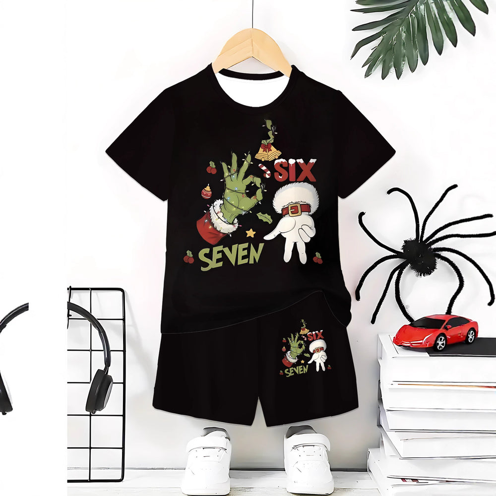 "stylish digital 67 print," perfect for summer wear, boys' outdoor sports t-shirt set