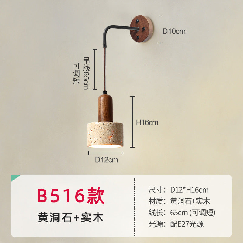 Yellow travertine Japanese-style wabi-sabi wind bedroom bedside wall lamp cream wind living room medieval designer retro homestay lamp