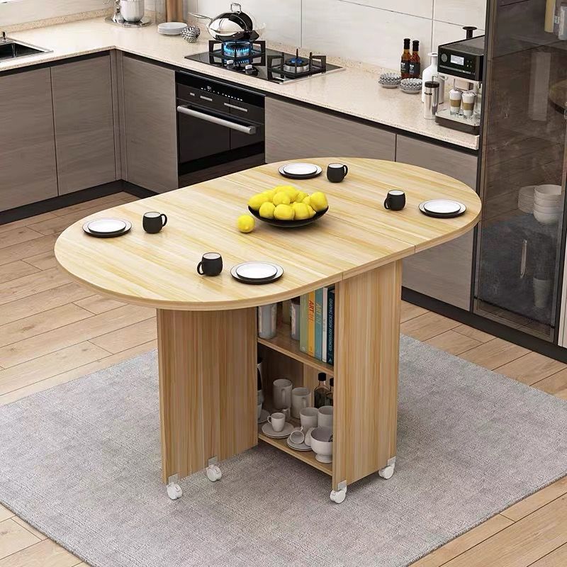 Foldable dining table for home use - compact, mobile, rectangular, ultra-thin, multi-functional dining table with wheels - ideal for small apartments, dining rooms, and dorms